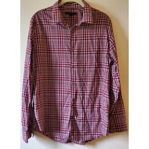 John Varvatos Mens M Button Up Shirt Red Plaid Long Sleeve Collared Star USA